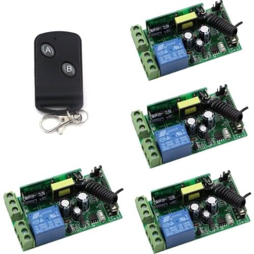 Household Appliances ON/OFF AC85V 110V 120V 220V 250V 1CH 10A Wireless Remote Control Switch 1 Remote Controller & 4 Receivers
