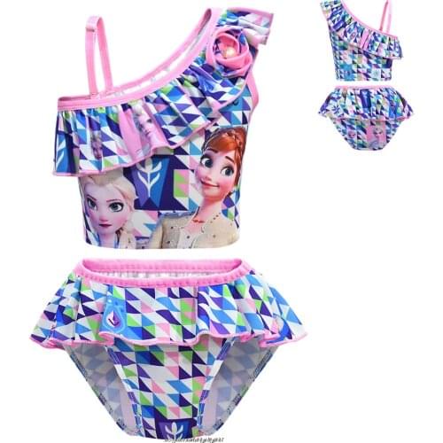 Disney Frozen Girl Bikini Ruffle Swimsuit Set Dress Two Pieces Childrens Swim Suits Hollow Sets Bathing Clothing