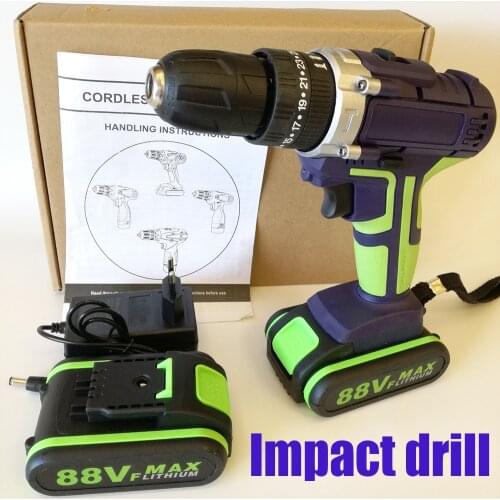3 In 1 Hammer Drill 88Vf Cordless Drill Double Speed Power Drills LED lighting 60Nm 25+1 Torque Electric Drill