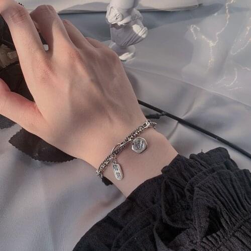 Double-Layer Lucky Letter Vintage Chain Thai Silver Color Bracelet For Women Friends Trendy Dainty Jewelry Gifts SL2316
