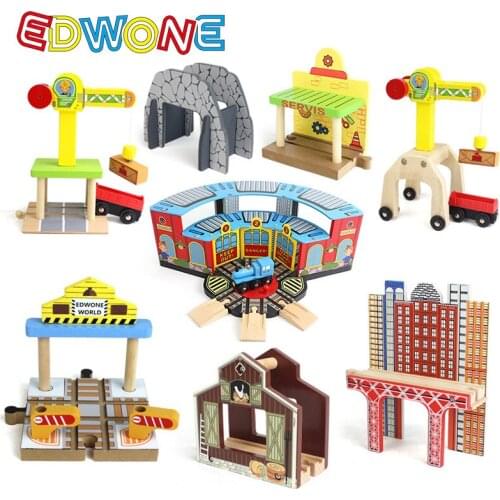 EDOWNE Wooden Railway Train Variety Track Accessories Rail Station Crosse Component Educational Toy Fit new Biro
