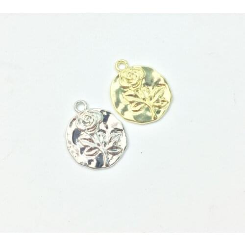 Eruifa 20pcs 18mm Hot sell Rose Flower Coin Brass Charms Pendant necklace,earring jewelry DIY handmade Gold Lead/Nickle Free