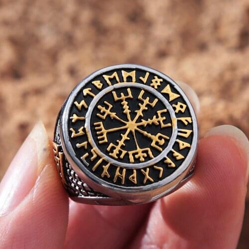 Vintage Viking Compass Ring Men Biker Nordic Stainless Steel Odin Rune Ring Punk Fashion Jewelry Gift Free Shipping Size 7-13