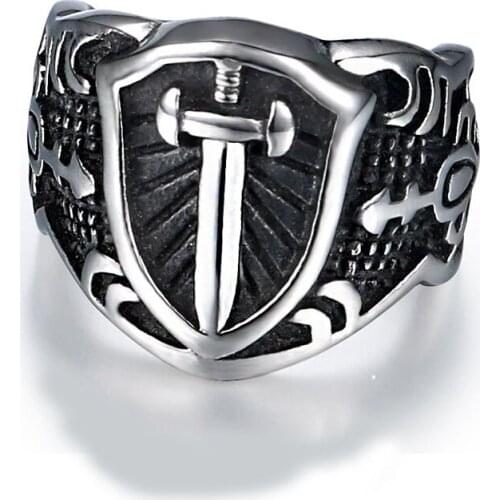 Sword ring men big stainless steel steampunk gifts for men hip hop male ring antique signet retro ring arthur swordslion jewelry