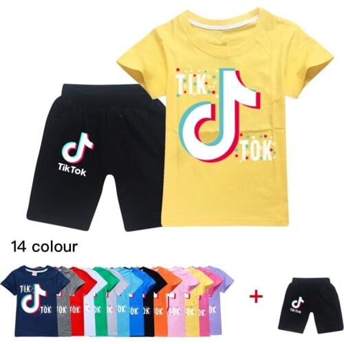 TIK TOK New Fashion Girl Boys Short Sleeve Cartoon T-shirt Tops + Shorts Pajamas Set Boys Christmas Clothes