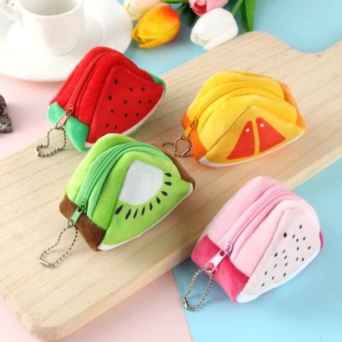 Childrens Portable Cute Plush Coin Purse Fruit Small Coin Purse Zipper Wallet Child Birthday Gift