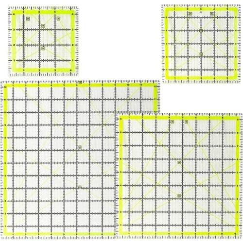 LMDZ 4 Pack Quilting Ruler, Square Quilting Rulers Fabric Cutting Ruler Acrylic Quilters Rulers Clear Mark with Non Slip Rings
