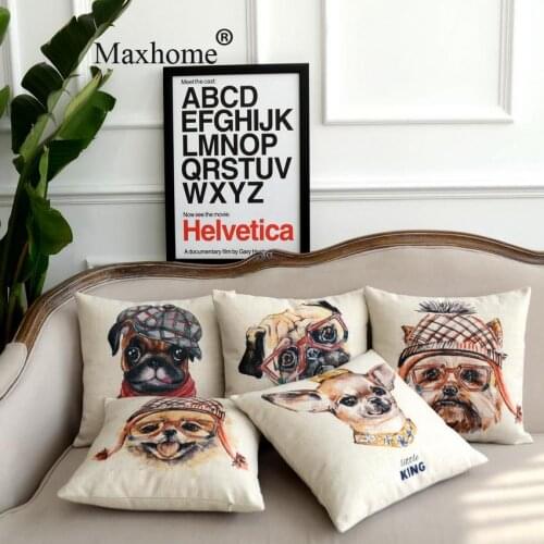 Cute Puppy Digital Printed Pillowcase Painted Dog Cushion Decorative Pillow Cushions Home Decor Sofa Throw Pillows 18 Inches