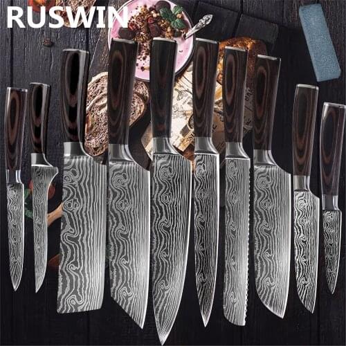 Kitchen Knives set 1-10PCS Chef knife High Carbon Stainless Steel Santoku knife Sharp Cleaver Slicing Damascus Veins Knife Set