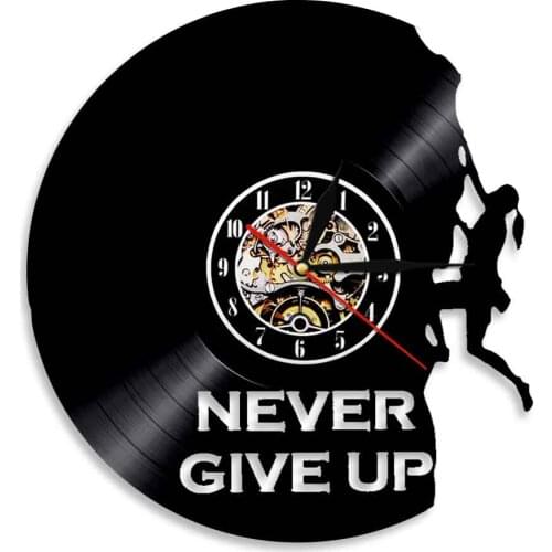 Extreme Sport Wall Clock Never Give Up Rock Climbing Vinyl Record Modern Hanging Watch Climber Gift Decorative For Living Room