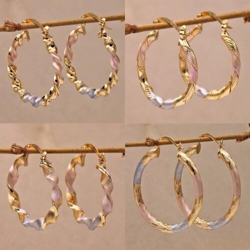 New Trendy Round Gold Plated Hoop Earrings For Women Girls Fashion Jewelry Accessories Paint Pink Gray Color Earring Party Gift