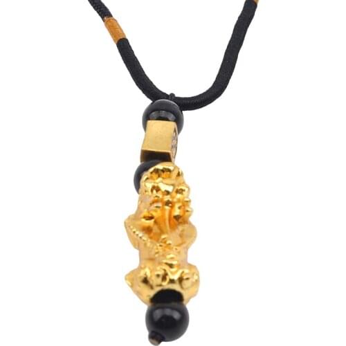 Pixiu Pendant Necklace Symbol Wealth And Good Luck Charm Necklace Chinese Feng Shui Faith Obsidian Stone Beads Necklaces