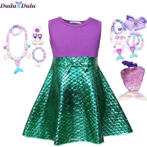 Girls Mermaid Dress Kids Birthday Party Dresses Little Mermaid Princess Costumes for Halloween Christmas Dress Up Clothes Outfit