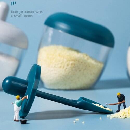 Transparent Seasoning Bottle Jar With Cover Spoon Moisture-Proof Salt Sugar Storage Container Japanese Condiment Storage Jar