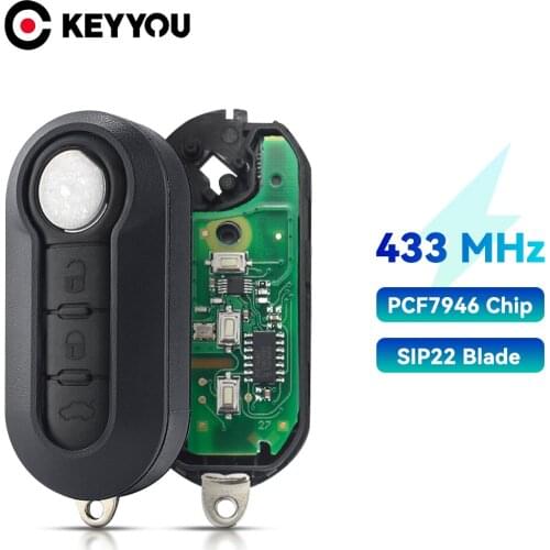 KEYYOU 3 Button Remote Car Key 433MHz ID46 for FIAT GRANDE PUNTO 500 BRAVO DUCATO PANDA Marelli / Delphi BSI System