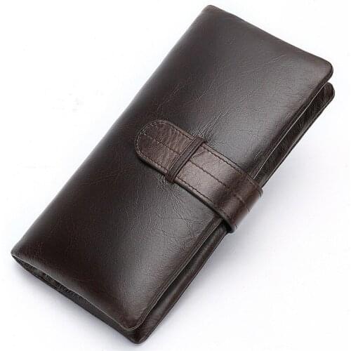 Luxury Brand 100% Genuine Cowhide Leather Portomonee Vintage Walet Male Wallet Men Long Clutch with Coin Purse Pocket Rfid