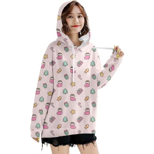 Christmas 2021 Hoodies Women Fashion Cute Pink Print Sweatshirt Hoodie Santa Claus Deer Pullover Autumn Winter Coats Lady Girls