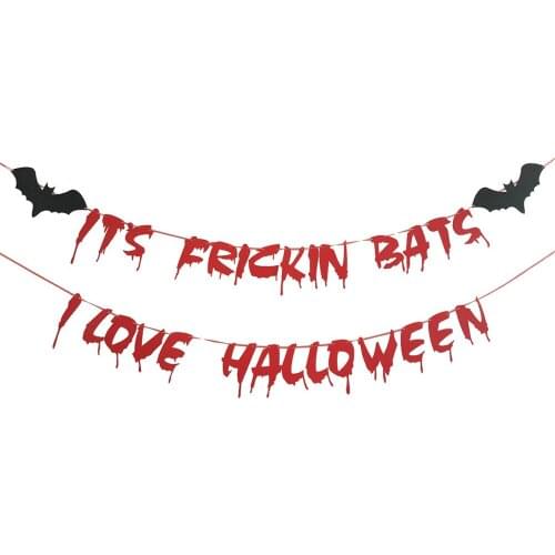 I LOVE Halloween Decoration Horror Bat Bunting Flag Props Ghost Banner Garland Halloween Party Supplies