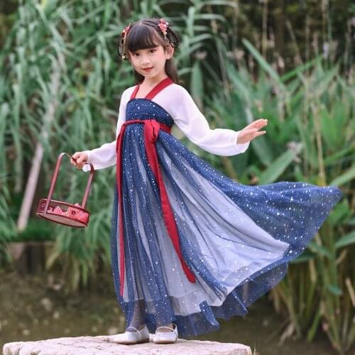 Hanfu Ancient Chinese Traditional Clothes Girls Stage Dance Performance Dress Kids Folk Fairy Outfits Tangsuit Photography Dress