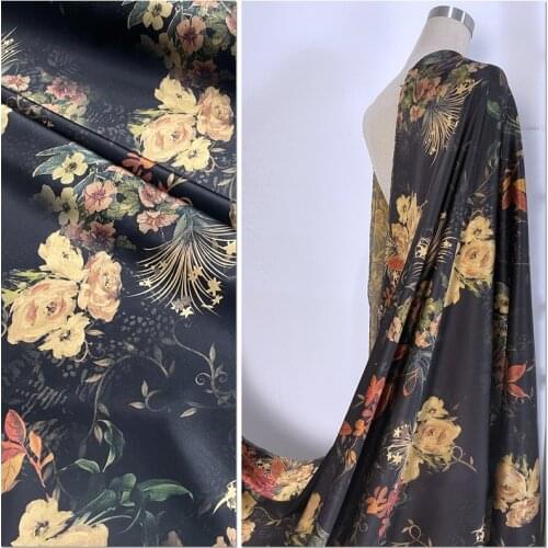 Heavy Silk Fabric Dress Cheongsam Inkjet 25 Mumi Satin Stretch Rose Star Cluster