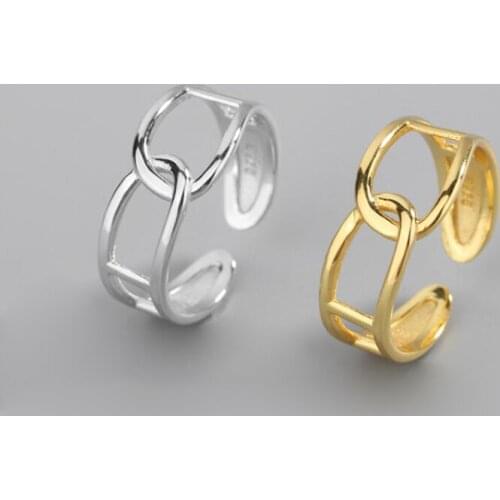 Real 925 Sterling Silver Geometric Double Layer Cross Chains Rings for Women Bridal Wedding Fashion Open Finger Rings Jewelry