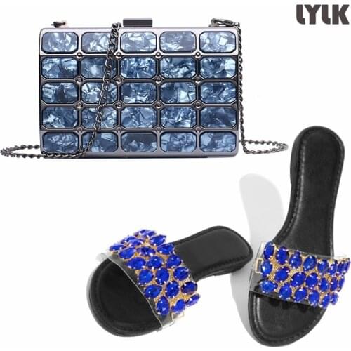 Womens Chain Dinner Bag Set Diamond Shoulder Small Square Bags Ladies Rhinestone Slippers Luxury Beach Slides Bling Flip Flops