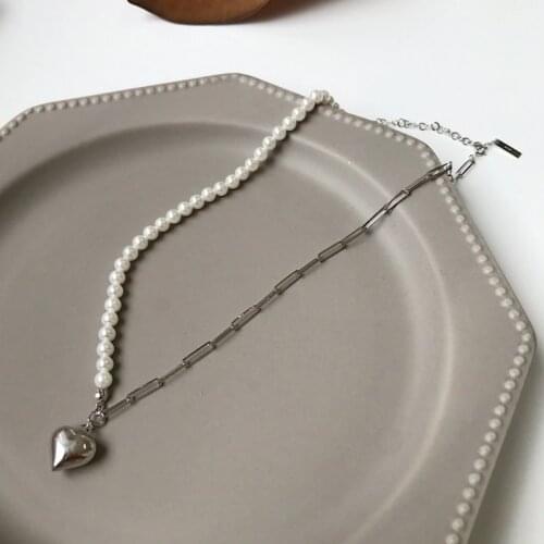 925 Silver Vintage Asymmetry Pearl Chian Necklace High Quality Heart/Shell Gold Necklace for Women Elegant Fine Jewelry 2020