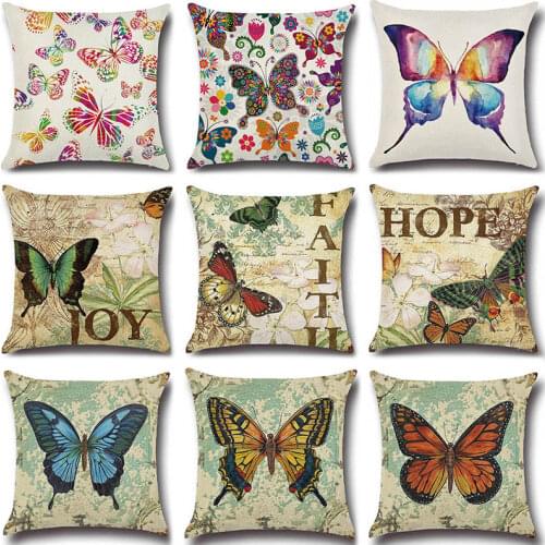 1 Pcs Butterfly Pattern Cotton Linen Throw Pillow Cushion Cover Seat Car Home Sofa Bed Decorative Pillowcase funda cojin