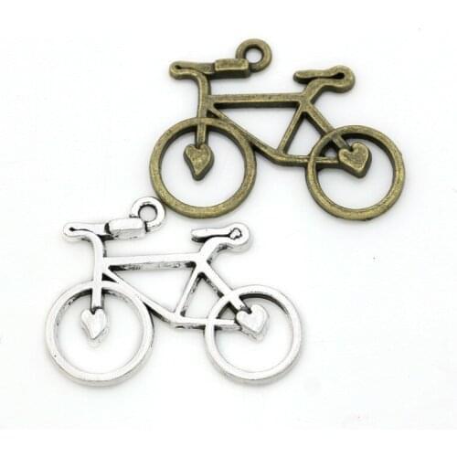 15pcs Vintage Antique Silver Plated Bicycle Bike Charms Beads Pendants for Bracelet Jewelry Making DIY Handmade 23x31mm