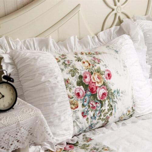 2pcs pillow case European pastoral ruffle lace pillow cover handmade wrinkle pillow cases embroidered pillow sham no filler