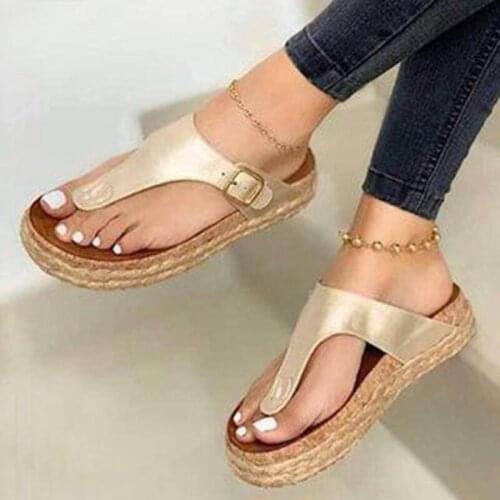 2021 Woman Buckle Slippers Women Hemp Platform Flip Flops Female Casual Slides Ladies Summer Beach Shoes Womens Plus Size