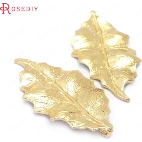 38869)6PCS 42x23MM 24K Champagne Gold Color Brass Tree Leaf Leaves Charms Pendants Jewelry Making Supplies Diy Accessories