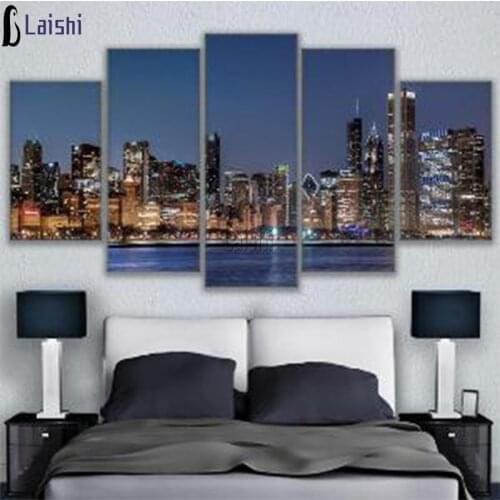 5pcs picture of rhinestones mosaic City architecture night view embroidery diamonds painting sale crystal beads home decor