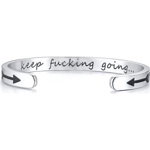 2021 Fashion Double Arrow Leaf Titanium Steel Corrosion Inspirational English Letters Temperament Bracelet Suitable For Women