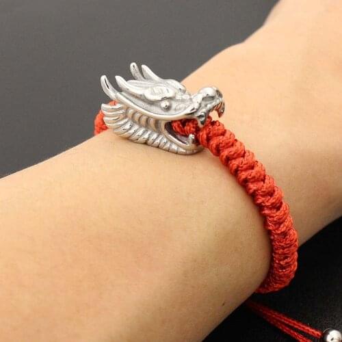 Handmade Stainless Steel Drogan Charm Bracelet Black Red Rope Thread String Braided Bracelets For Men Women Couples