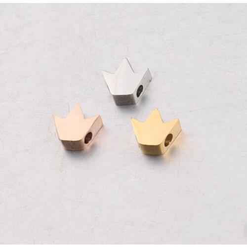 100% Stainless Steel Crown Beads Charms Rosegold/Gold/Silver Color Metal Crown Bead 1.8mm Hole Mirror Polished Wholesale 30pcs