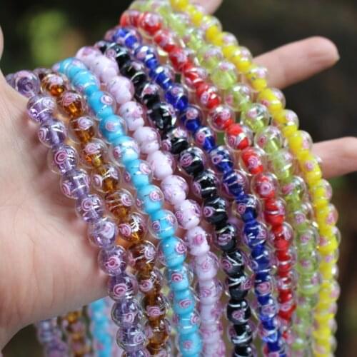 20Pieces/Lot 10mm Lampwork Glass Beads Flower With White Foil Mix Color for jewelry making