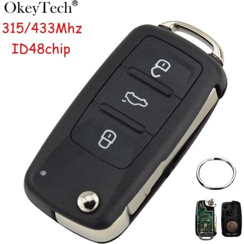 OkeyTech 433MHz 1KO959753N/1JO959753DJ ID48 Chip 3 Buttons Flip Folding Remote Car Key Fob For V W Passat Bora Polo Golf Beetle