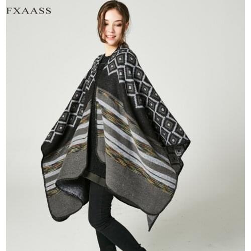 FXAASS New Autumn/Winter Shawl Fashion Diamond Poncho Women Scarf Cloak Luxury Plaid Cashmere Scarves Warm Pashmina Wholesale
