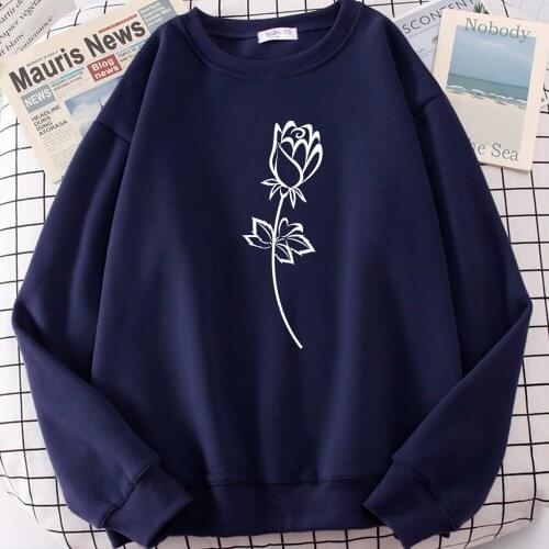 Rose Flower Black White Print Hoodie Womens Autumn New Pullover Streetwear Hip Hop Style Clothing Loose Casual Sweatshirt Fleece