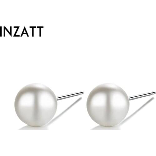 INZATT Minimalist Geometric Round Pearl Earrings For Women Fashion Jewelry Classic Accessories Gift