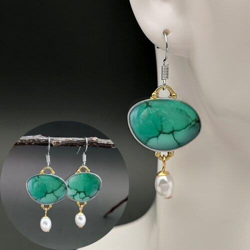 Exquisite Pearl Dark Green Resin Stone Earrings China Fashion Textured Lotus Leaf Statement Dangle Earring Boho Jewelry