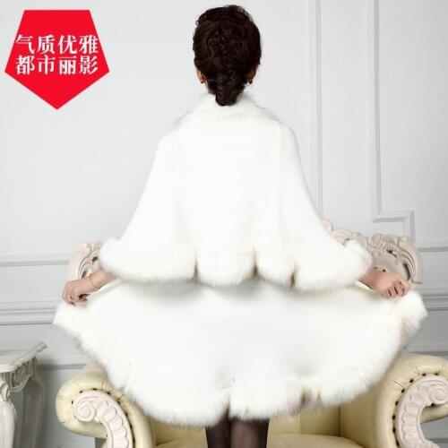 Autumn and winter bat-sleeved big fur collar shawl coat cape wool knitted cardigan mid-length loose sweater women