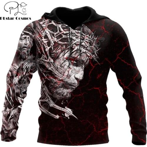 Jesus Tattoo Red 3D All Over Printed Mens Autumn Hoodie Sweatshirt Unisex Streetwear Casual Zip Jacket Pullover KJ642