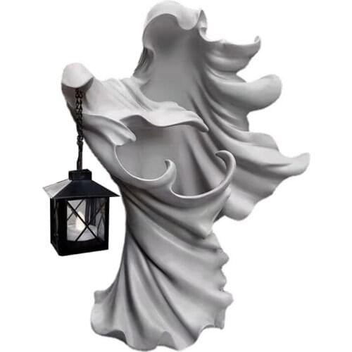 Witch Ghoul Lamp Hells Messenger Lantern Resin Staute LED Light Realistic Sculpture for Halloween Garden Decoration