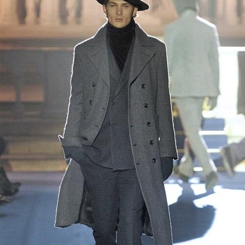 Mens woolen coat for fall/winter 2020 new style lapel slim double-breasted mid-length woolen trench coat