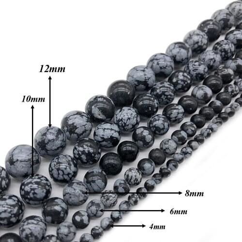 Natural Gem Stone BeadsSnowflake Obsidian Alabaster Ball Beadsfor Women Men DIY Jewelry Making Bracelets Necklaces J218