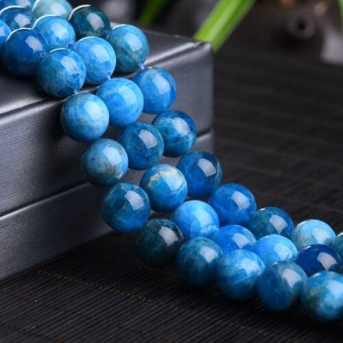 Natural Stone Blue Apatite Gemstone High Quality Loose Smooth Round Bead Strand Phosphorite