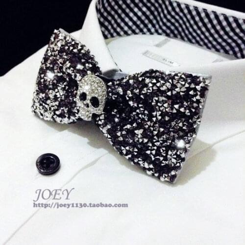 New Free Shipping fashion casual male Mens Cool punk Silver Black luxury skull shirt tie diamond party stage Headdress collar