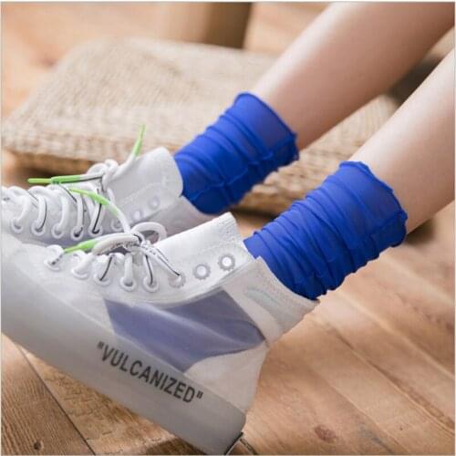 New Korean Candy-colored Womens Socks, Ultra-thin Wood Ears, Net Yarn Pile, Hollow Socks, Stockings
